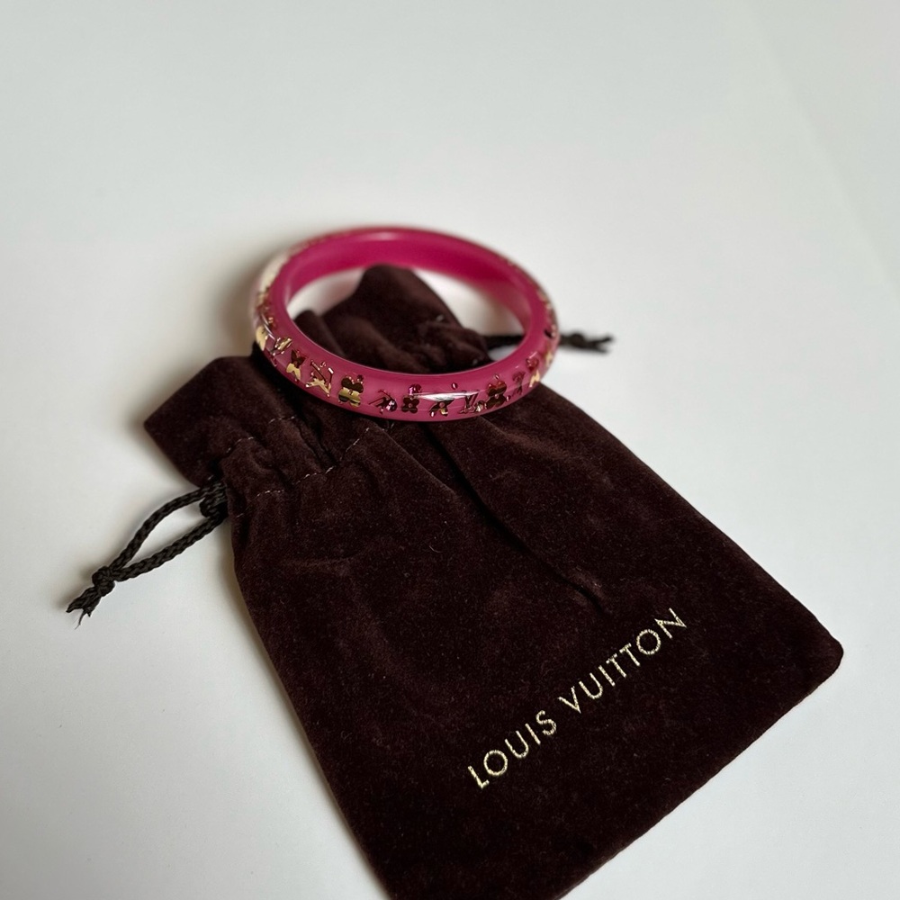 Louis Vuitton Pink Resin Gold Monogram Inclusion Bangle Bracelet - Picture 2 of 11